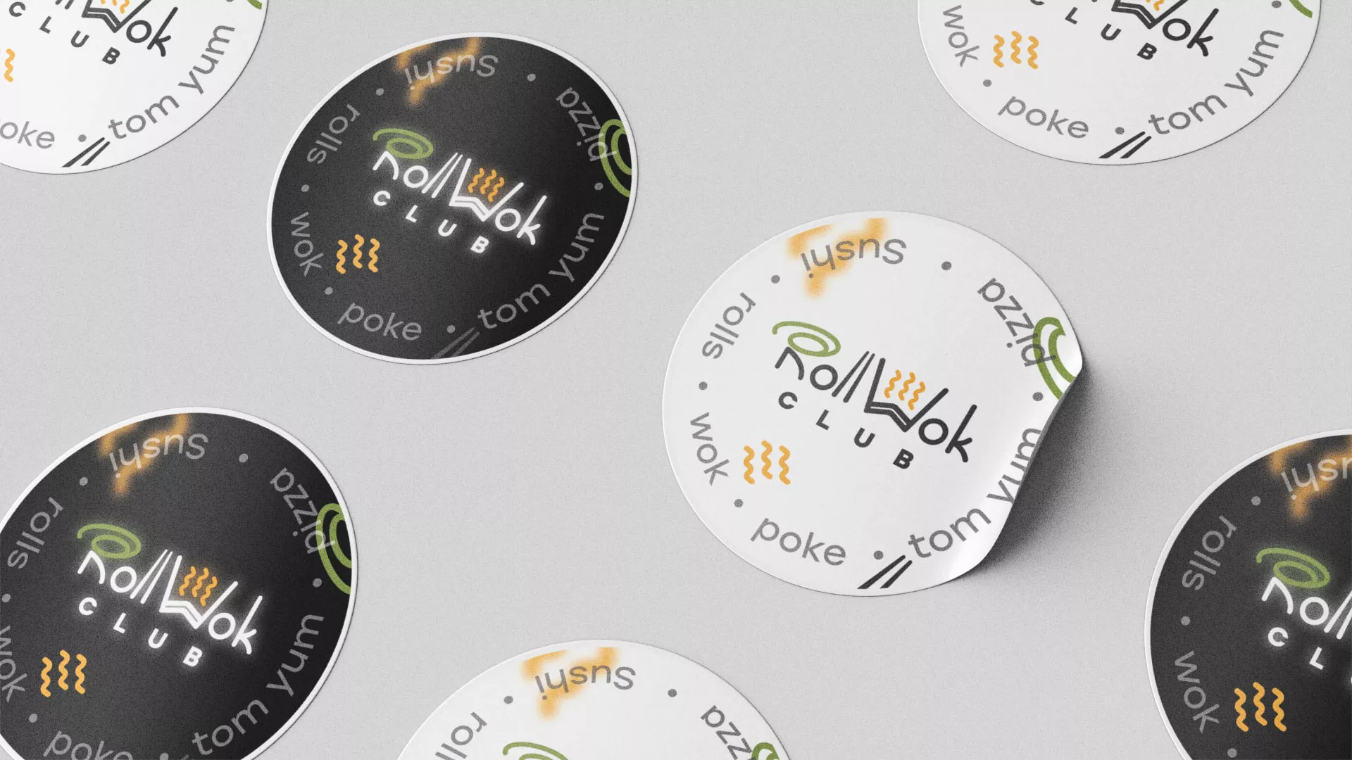 Разработка наклеек для суши-бара «Roll Wok Club» в Салехарде